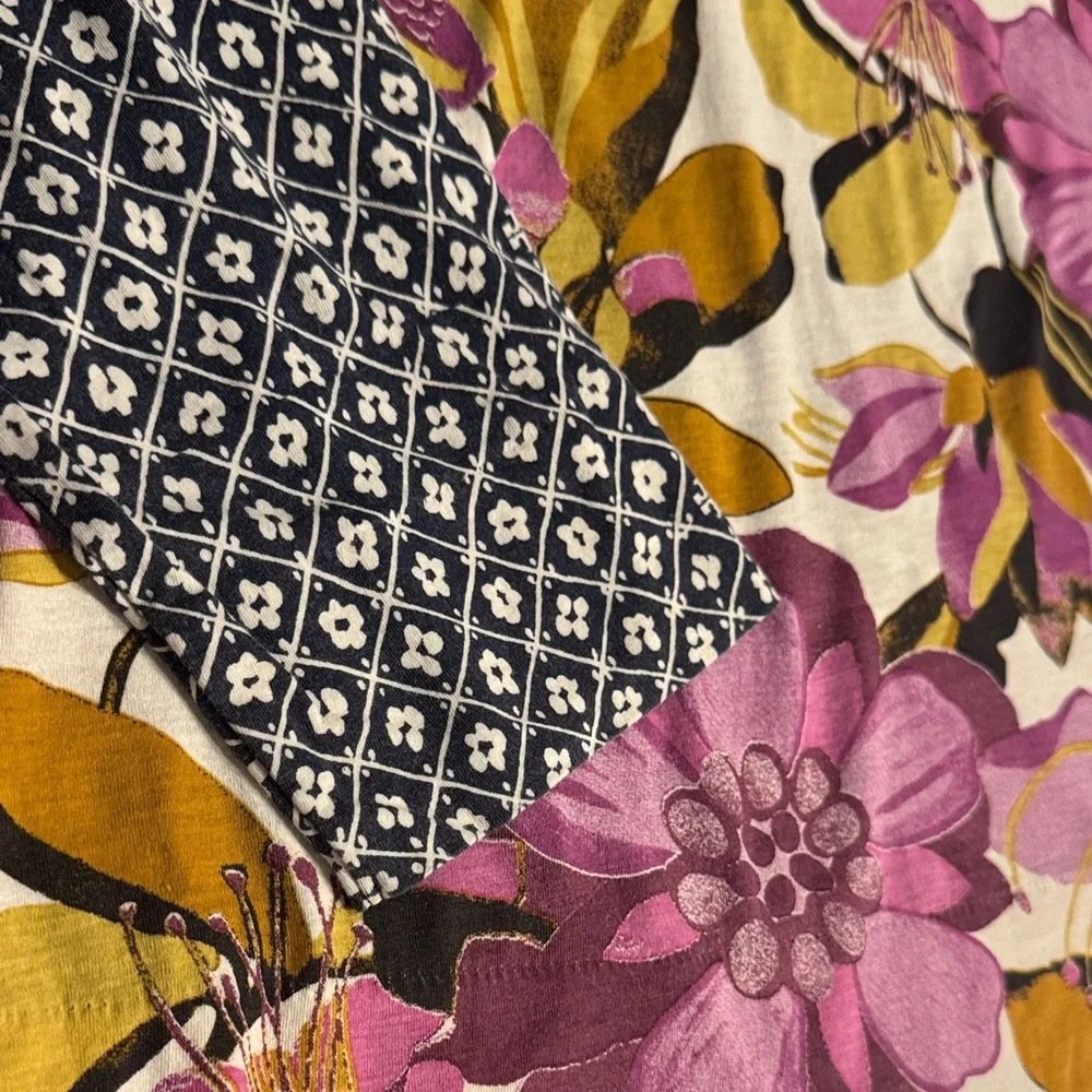 Tory Burch Floral Contrast-Sleeve Long Sleeve Tee in Pink, Yellow, Black - Picture 5 of 6